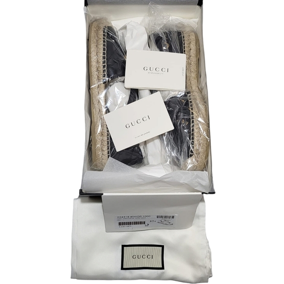 Gucci Espadrilles Flat Marmont Tie Up Ribbon Black Leather Authentic - Picture 11 of 16